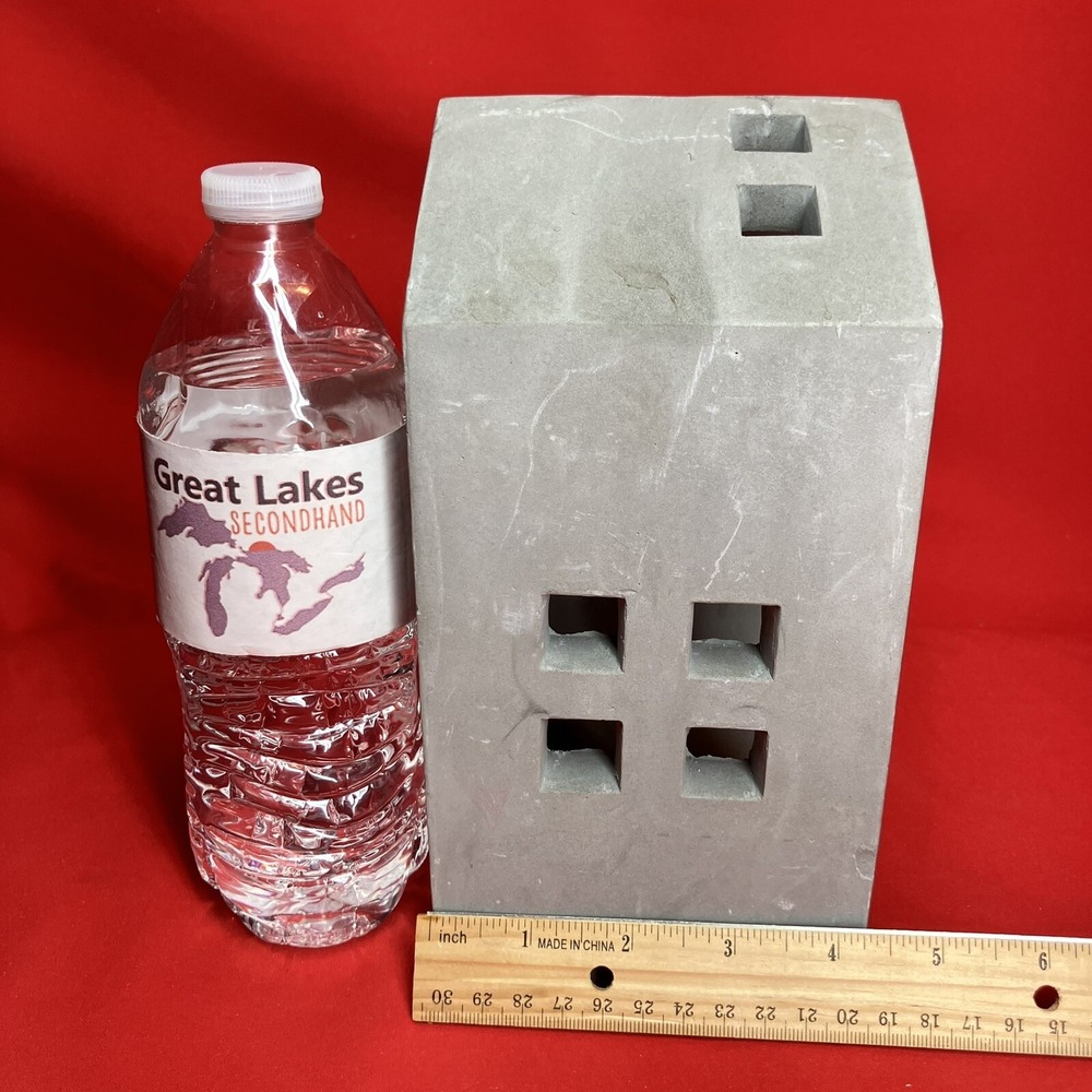 Large 8" Tea Light Concrete Building / House Modern Cement Decorative / Flaws #1 - Picture 3 of 16